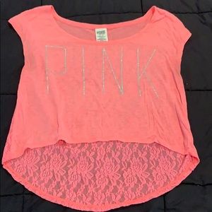 PINK short sleeve hi lo crop top